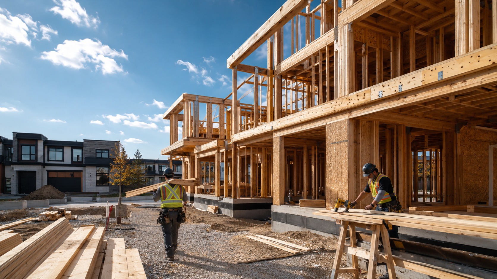 Construction framing project in progress